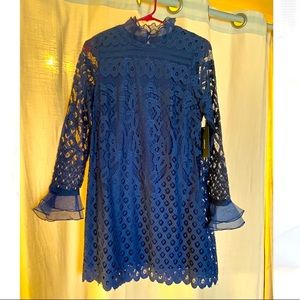 Lulus navy blue long sleeve Lace overlay mini dress Never worn + tags on Size s
